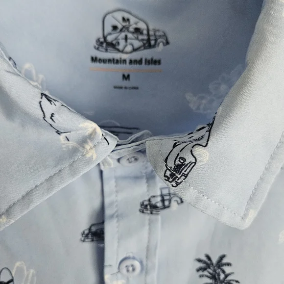 Mountain and Isles Shirt Mens Medium blue tropical button up beach summer EUC - Picture 2 of 6